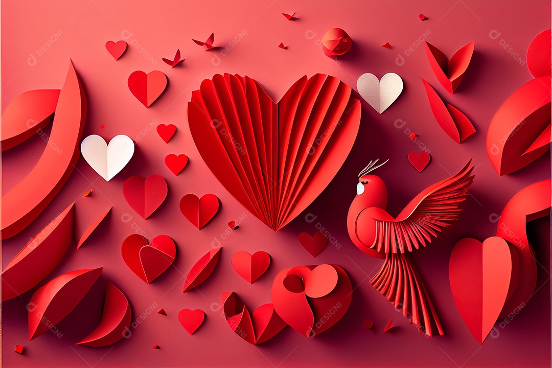 Amor, dia dos namorados.12 de junho Estilo de corte de papel 3D arte gerada