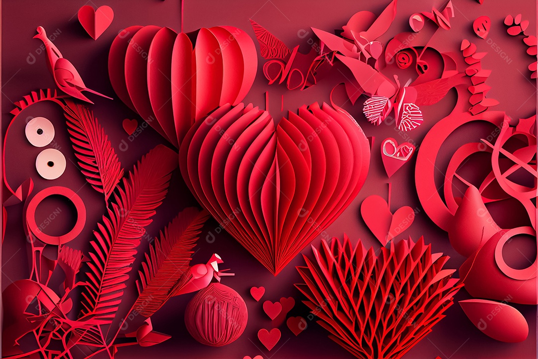 Amor, dia dos namorados.12 de junho Estilo de corte de papel 3D arte gerada