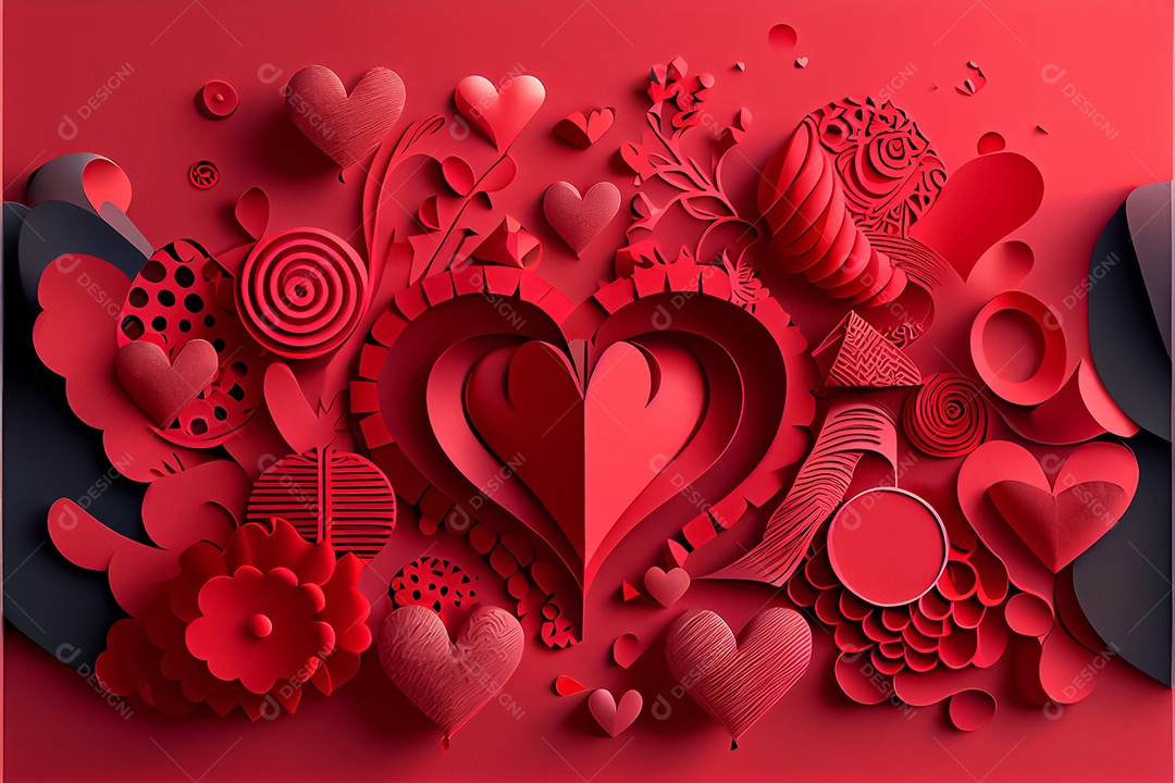 Amor, dia dos namorados.12 de junho Estilo de corte de papel 3D arte gerada
