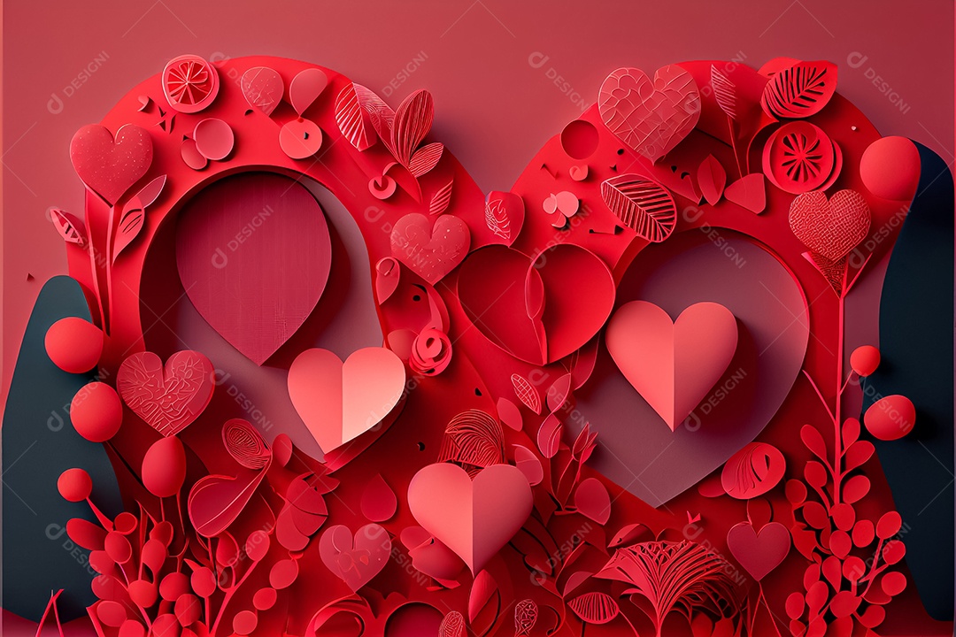 Amor, dia dos namorados.12 de junho Estilo de corte de papel 3D arte gerada