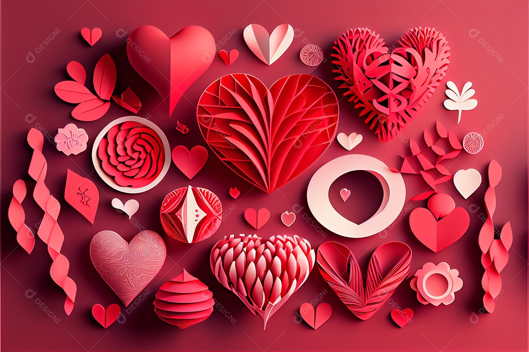 Amor, dia dos namorados.12 de junho Estilo de corte de papel 3D arte gerada