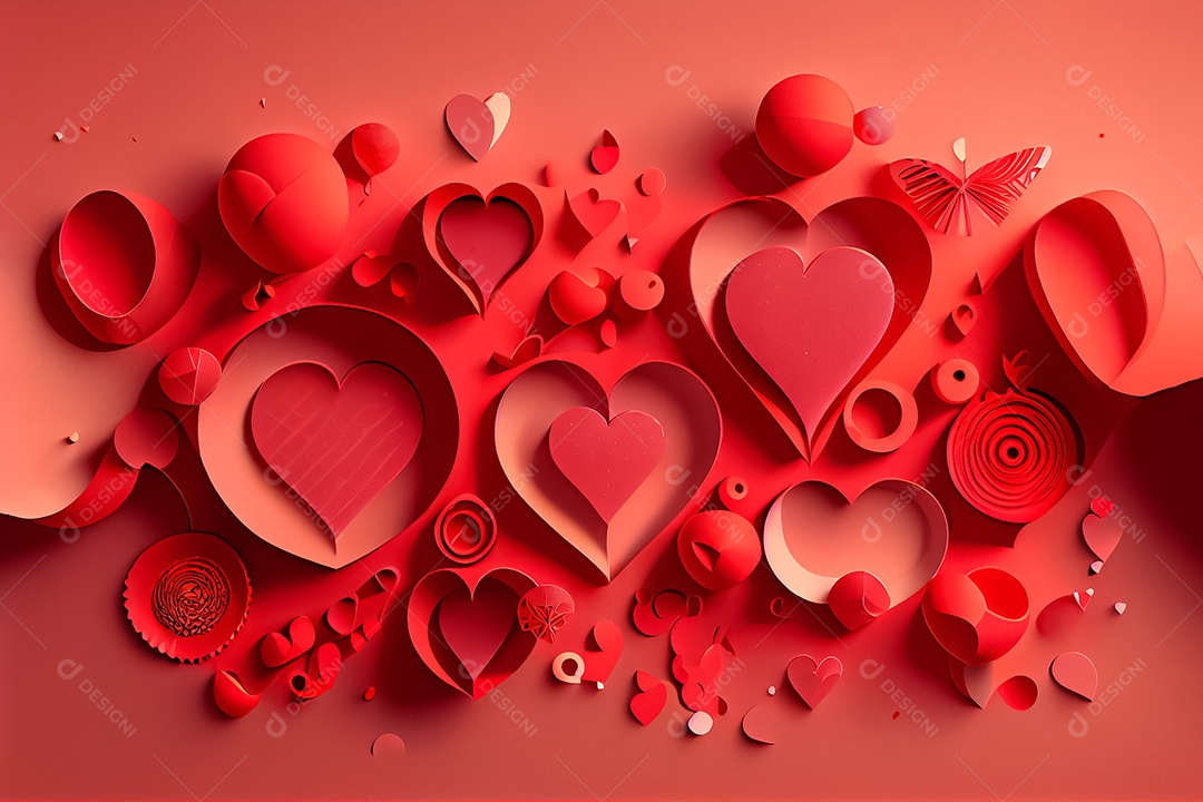 Amor, dia dos namorados.12 de junho Estilo de corte de papel 3D arte gerada