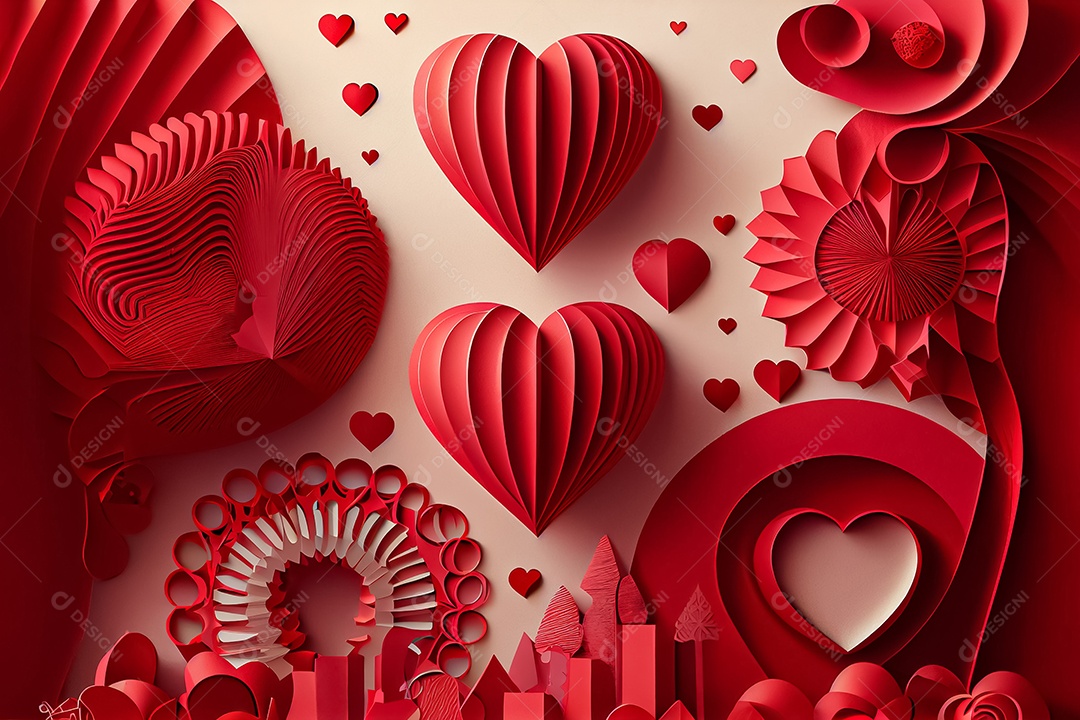 Amor, dia dos namorados.12 de junho Estilo de corte de papel 3D arte gerada