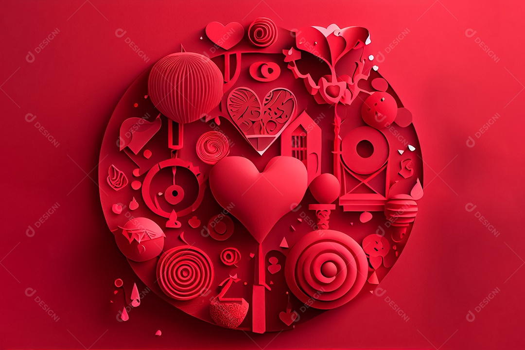 Amor, dia dos namorados.12 de junho Estilo de corte de papel 3D arte gerada