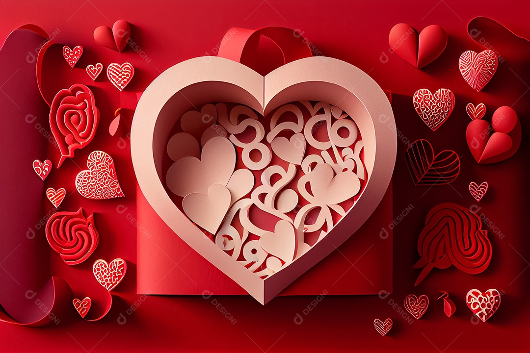 Amor, dia dos namorados.12 de junho Estilo de corte de papel 3D arte gerada