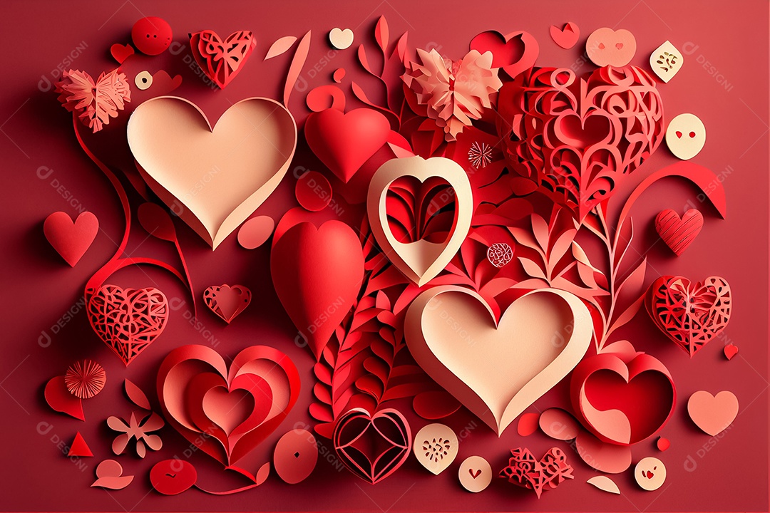 Amor, dia dos namorados.12 de junho Estilo de corte de papel 3D arte gerada