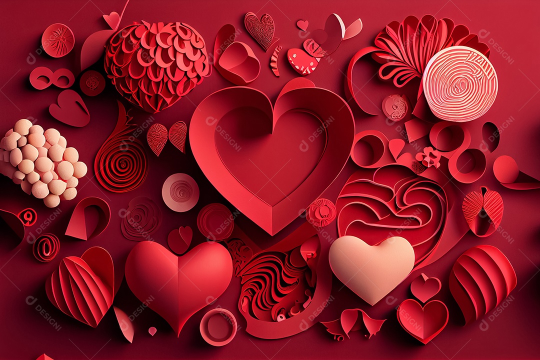 Amor, dia dos namorados.12 de junho Estilo de corte de papel 3D arte gerada