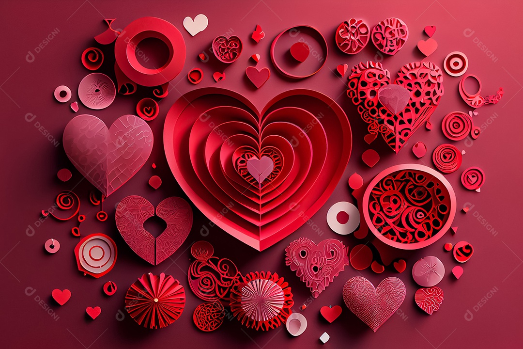 Amor, dia dos namorados.12 de junho Estilo de corte de papel 3D arte gerada