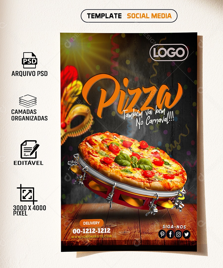 Pizza Também Vai Bem no Carnaval Social Media PSD Editável