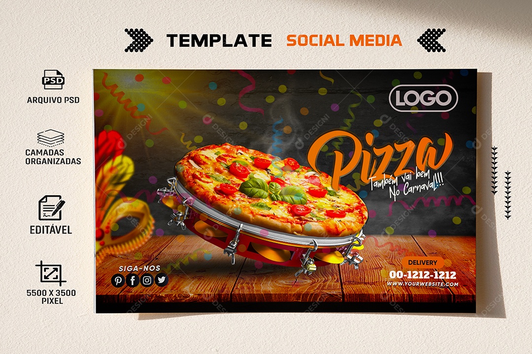 Pizza Também Vai Bem no Carnaval Social Media PSD Editável