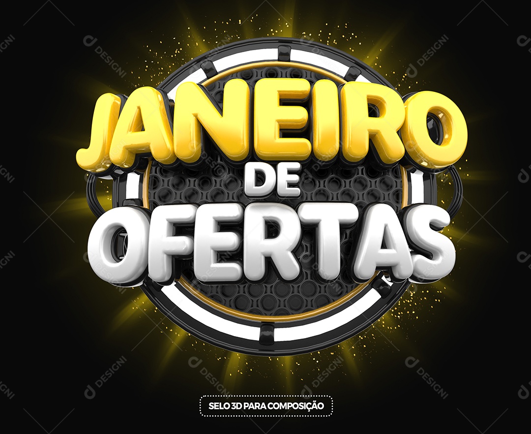 Selo 3D Para Composição Janeiro de Ofertas PSD