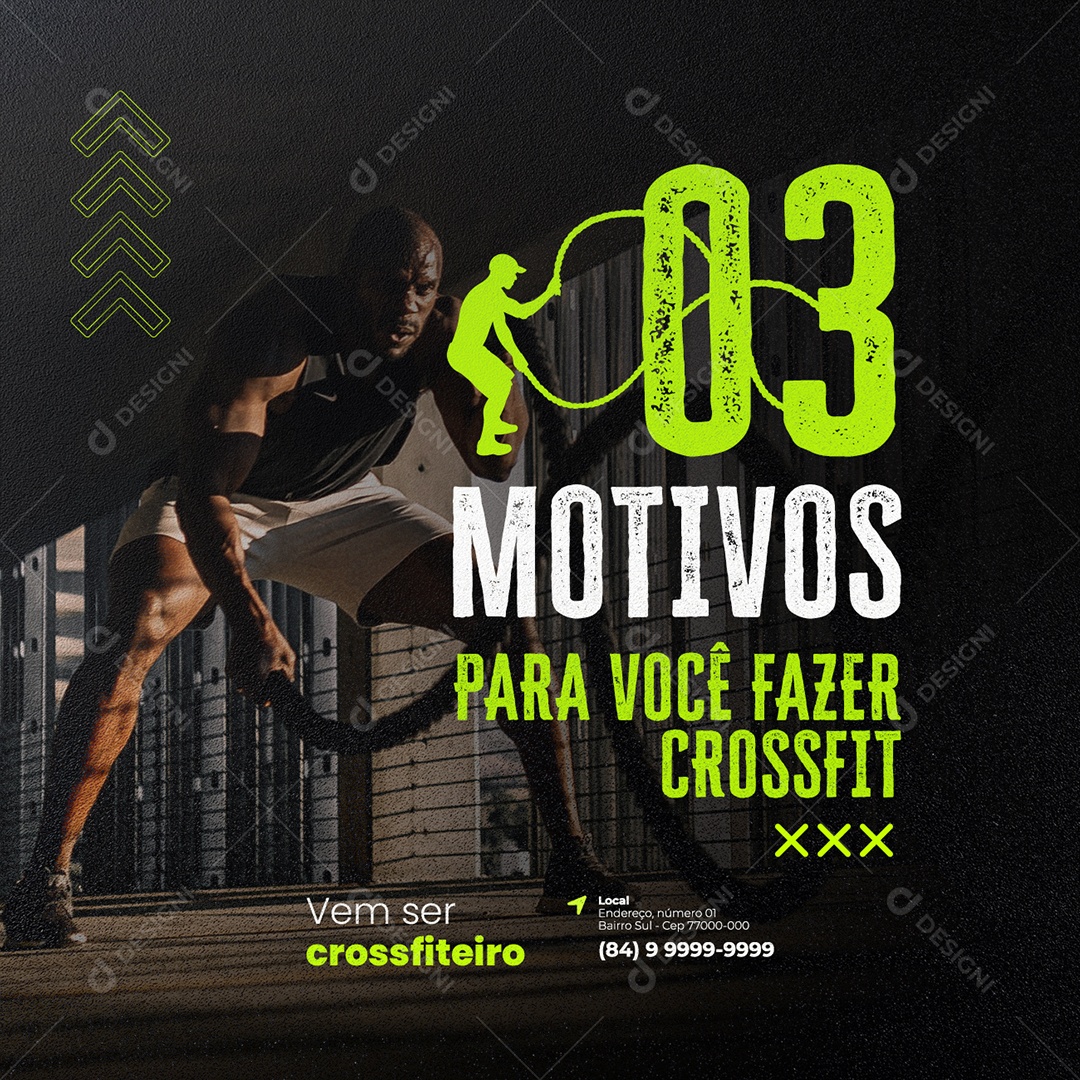 Social Media 3 Motivos para Você Fazer Crossfit Academia Social Media PSD Editável