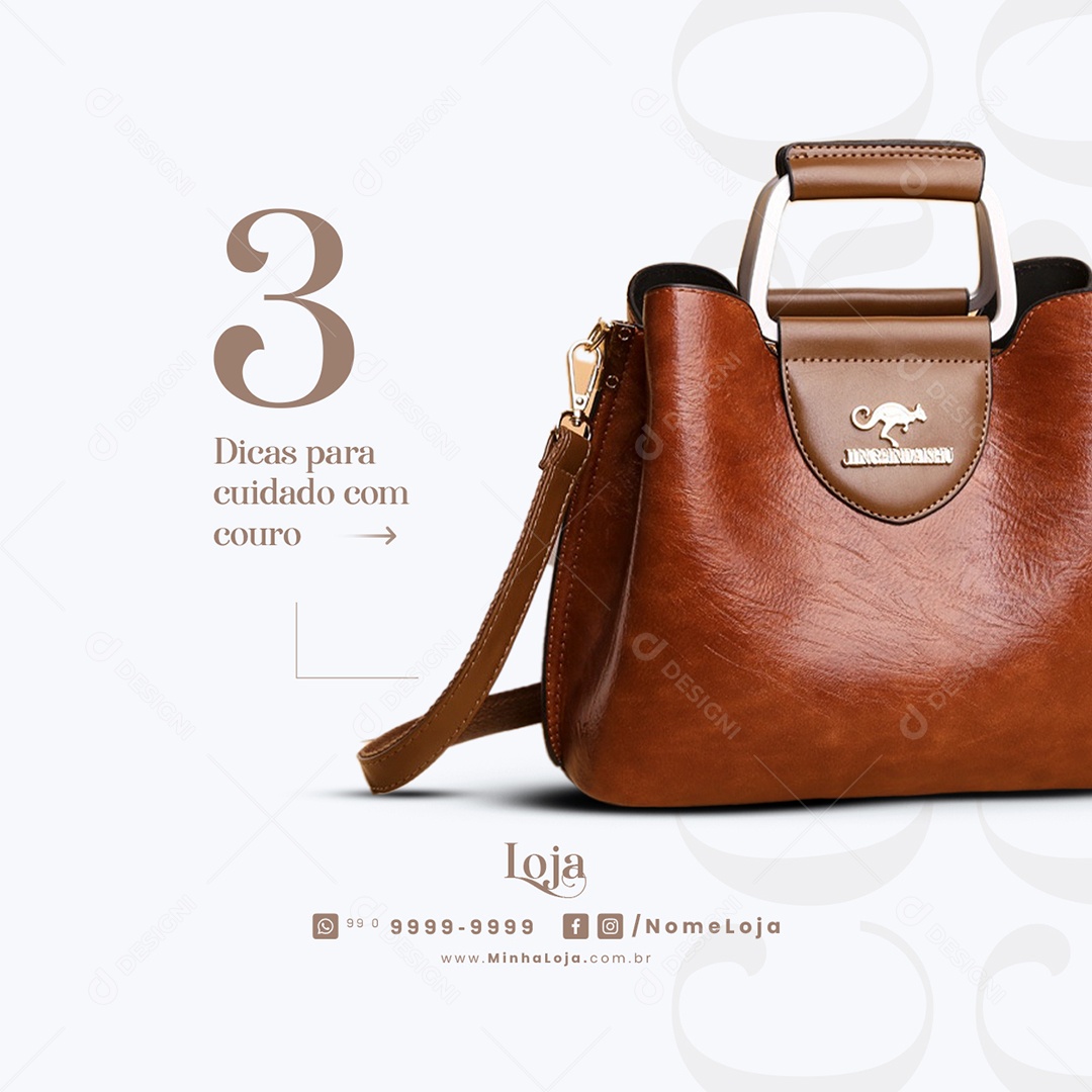 Social Media 3 Dicas para Cuidado com Couro Loja de Bolsa Social Media PSD Editável