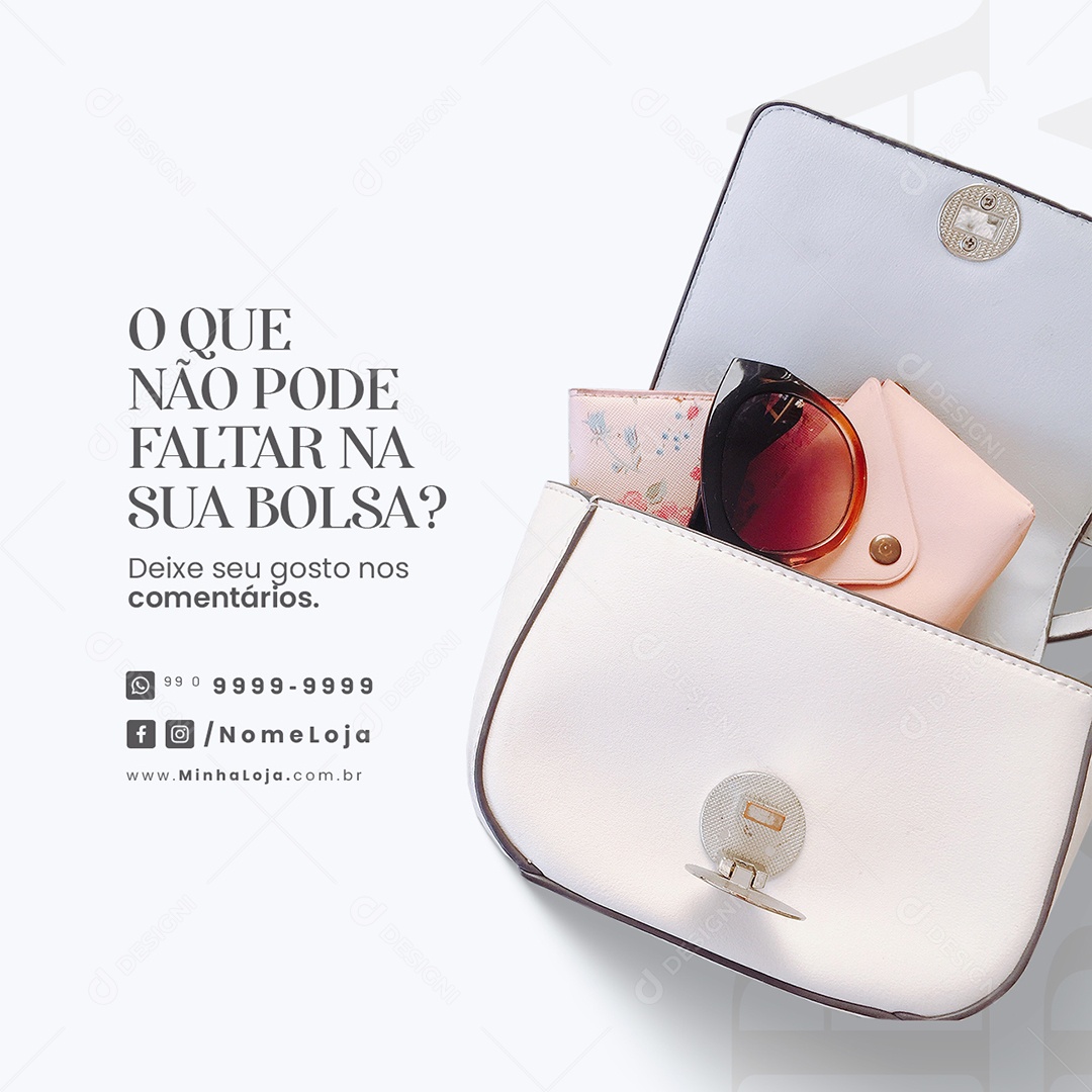 Loja de Bolsa O Que Não Pode Faltar na Sua Bolsa Social Media PSD Editável