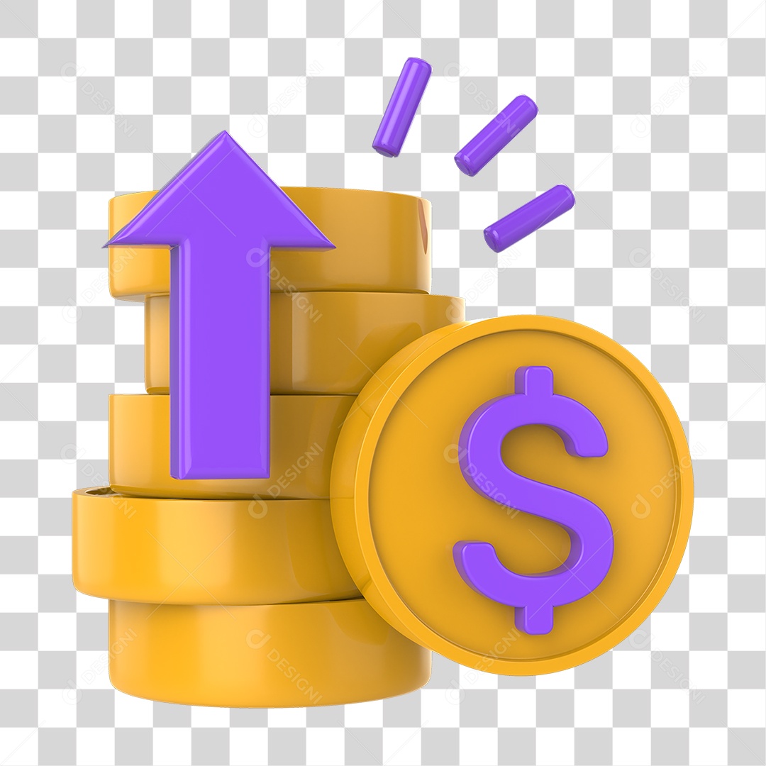 Elemento 3D Moeda Dourada com Cifrão PNG Transparente