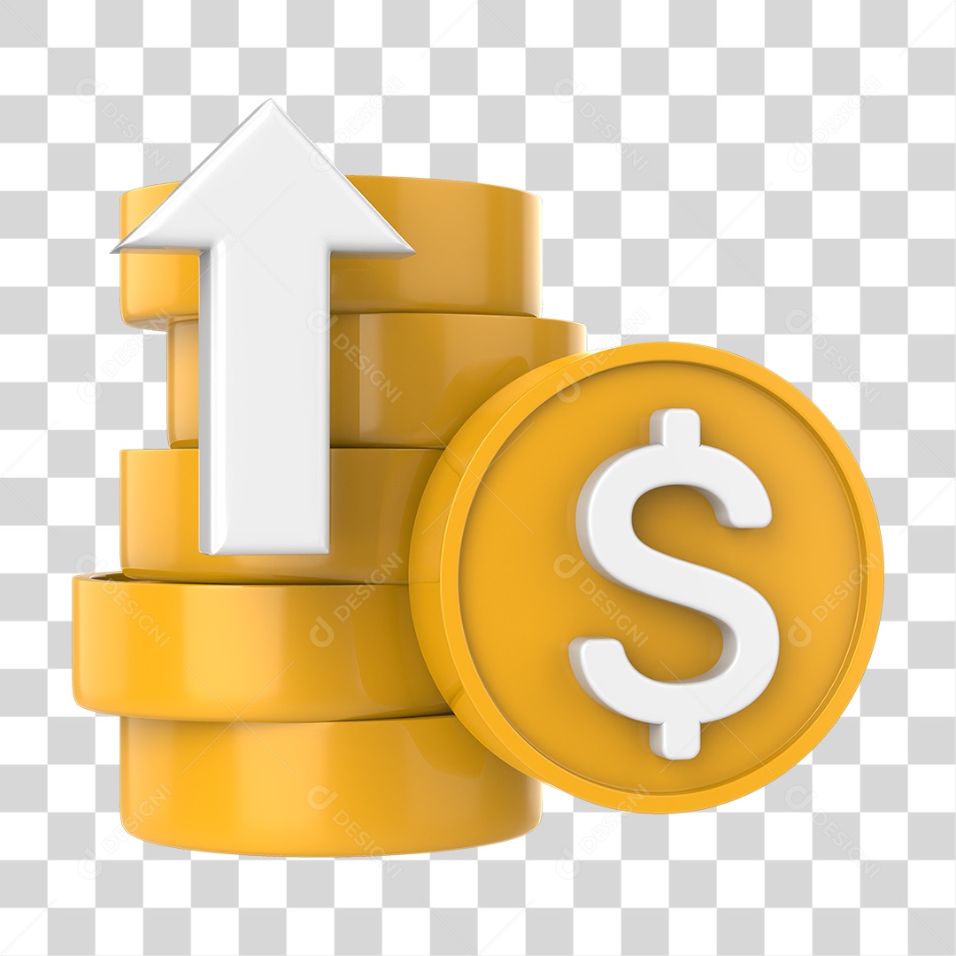 Elemento 3D Moeda Dourada com Cifrão PNG Transparente