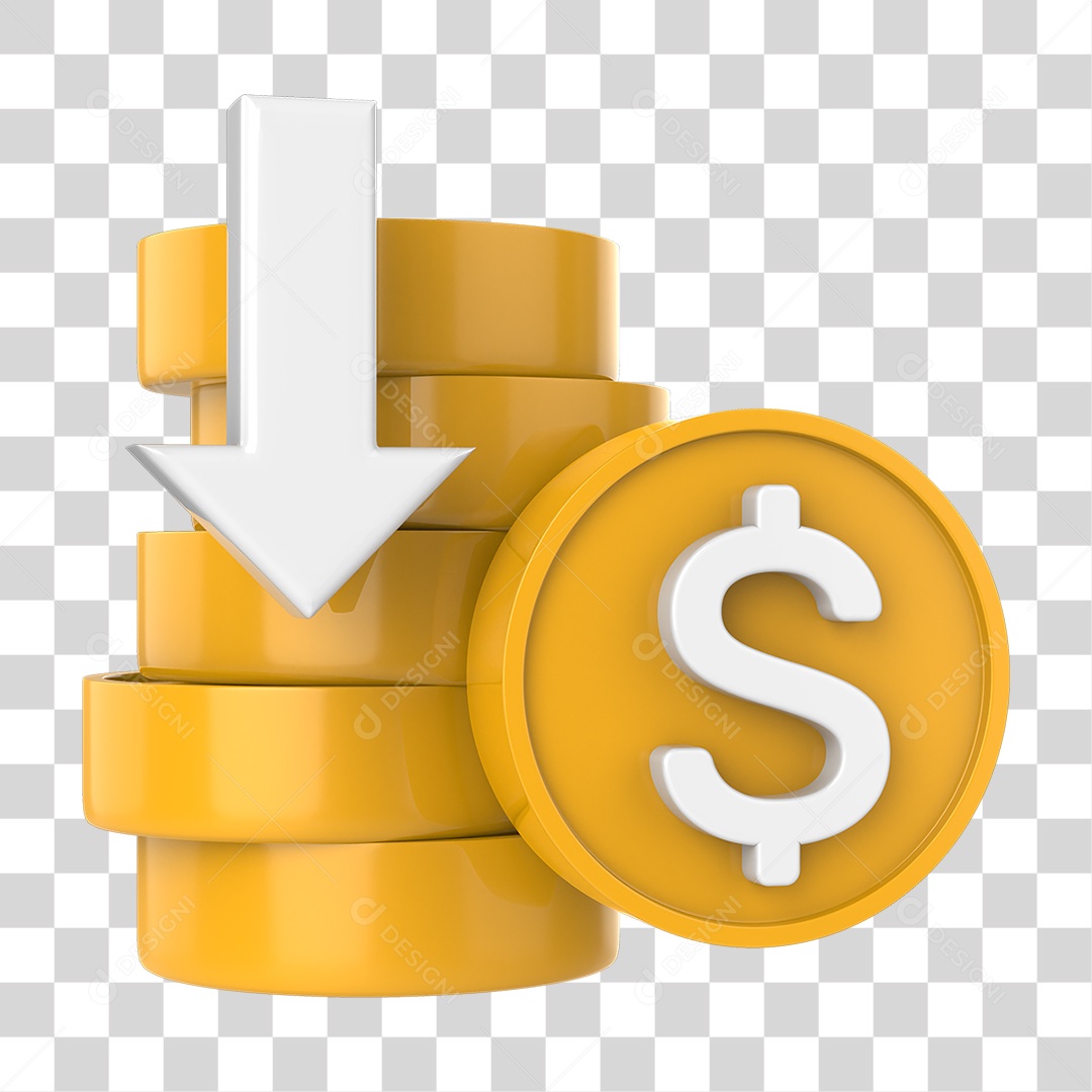 Elemento 3D Moeda Dourada com Cifrão PNG Transparente