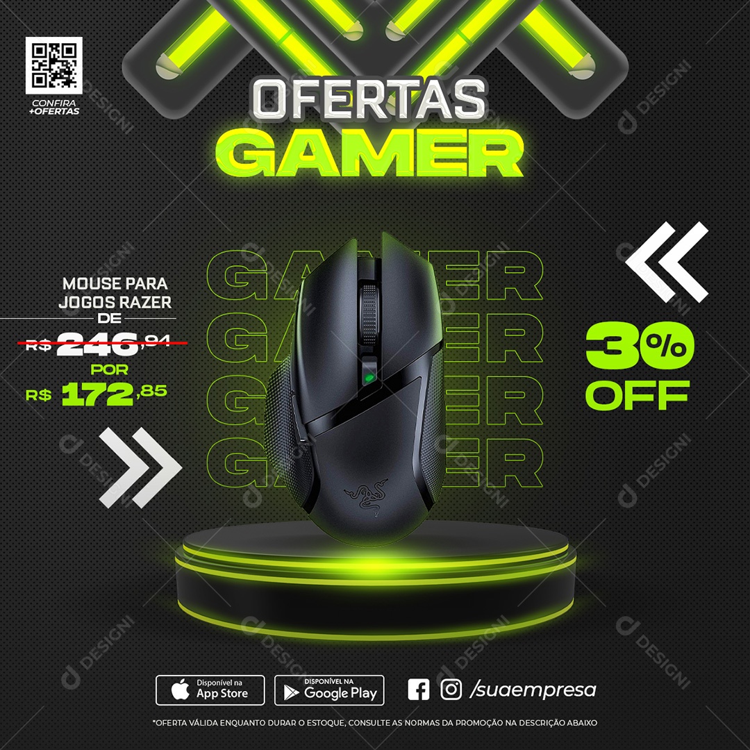 Post Ofertas Gamer Mouse Razer Social Media PSD Editável