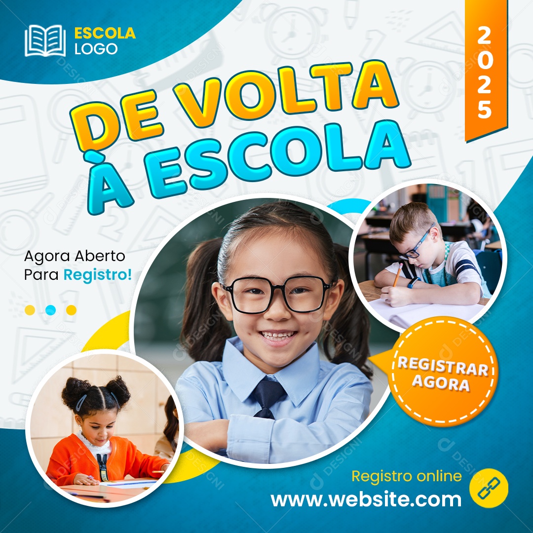 De Volta à Escola Agora Aberto Para Registro Social Media PSD Editável