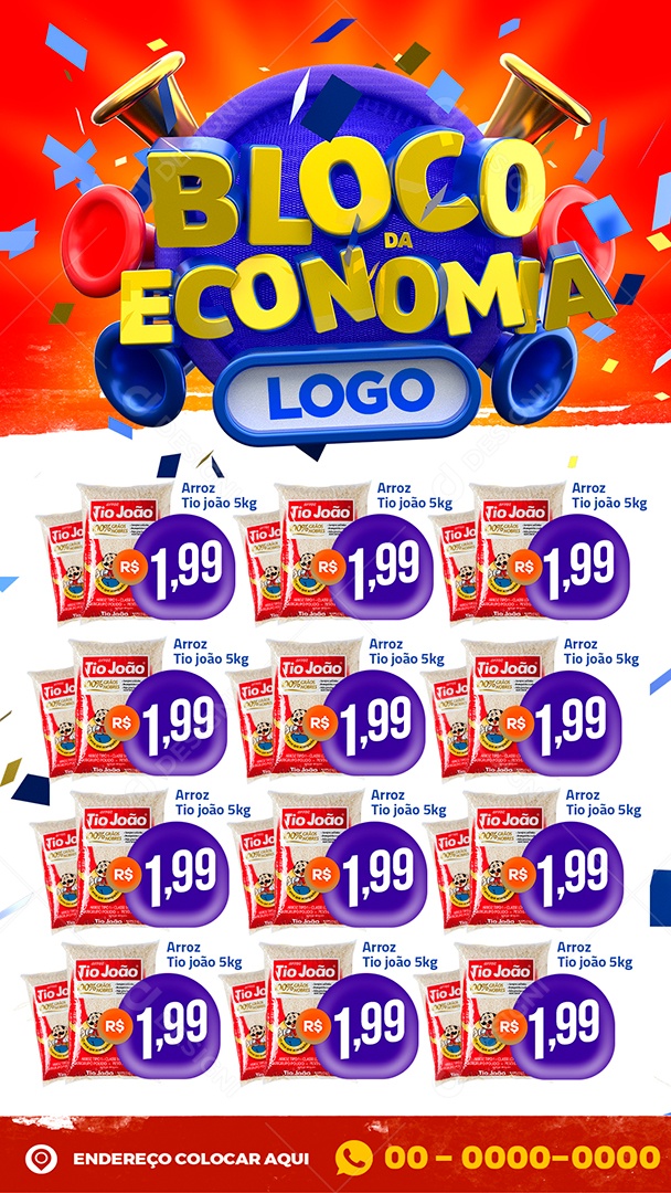 Encarte Supermercado Stories Bloco da Economia Social Media PSD Editável