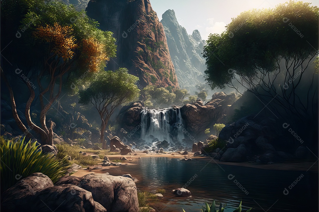 Um belo jardim secreto de conto de fadas com arcos de flores e beleza