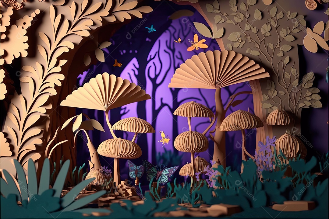 Fundo com paisagem de um lindo conto de fadas tropical