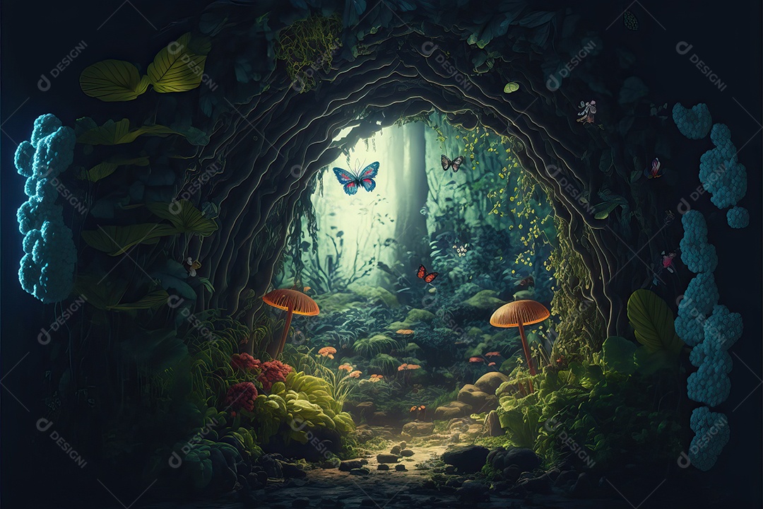 Paisagem com lindo conto de fadas encantado floresta tropical