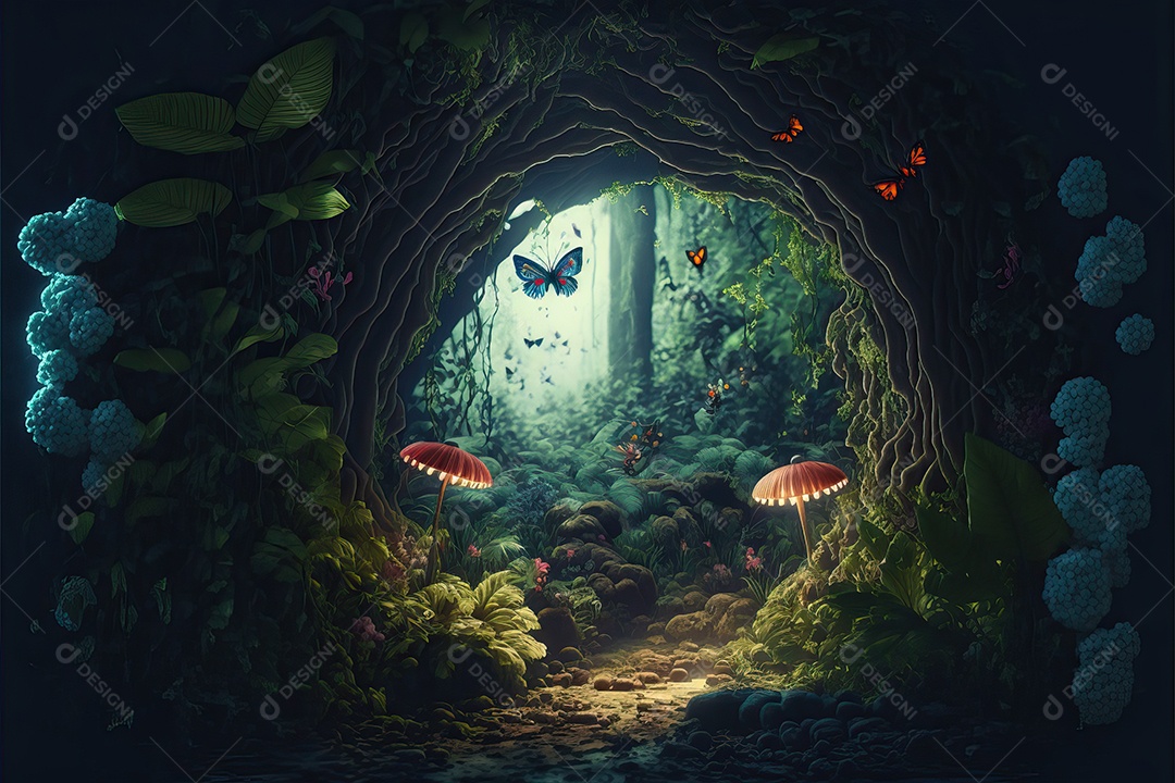 Paisagem com lindo conto de fadas encantado floresta tropical