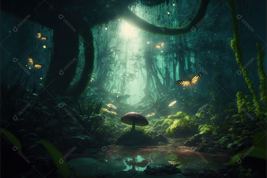 Fundo com paisagem de um lindo conto de fadas tropical