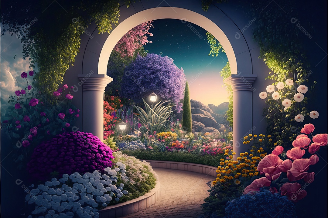 A beautiful fairy tale enchanted forest with big trees, tropical