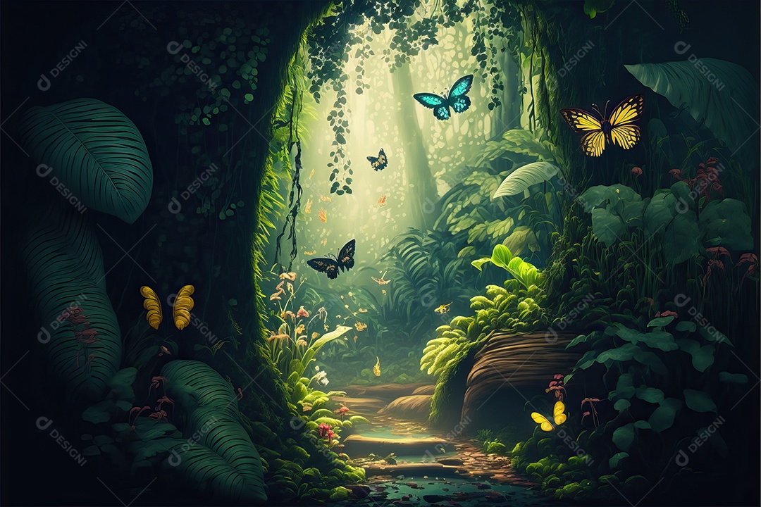 Fundo com paisagem de um lindo conto de fadas tropical