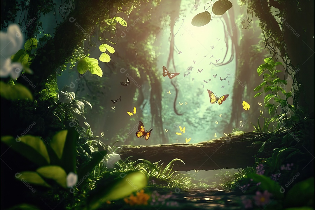 Fundo com paisagem de um lindo conto de fadas tropical