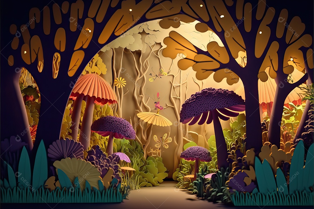 Fundo com paisagem de um lindo conto de fadas tropical