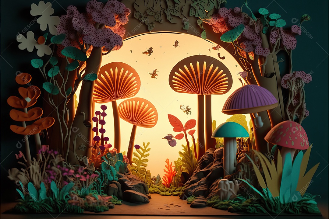 Fundo com paisagem de um lindo conto de fadas tropical