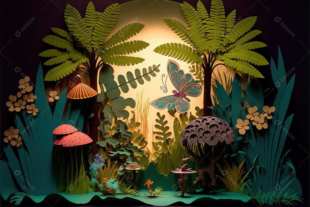 Fundo com paisagem de um lindo conto de fadas tropical