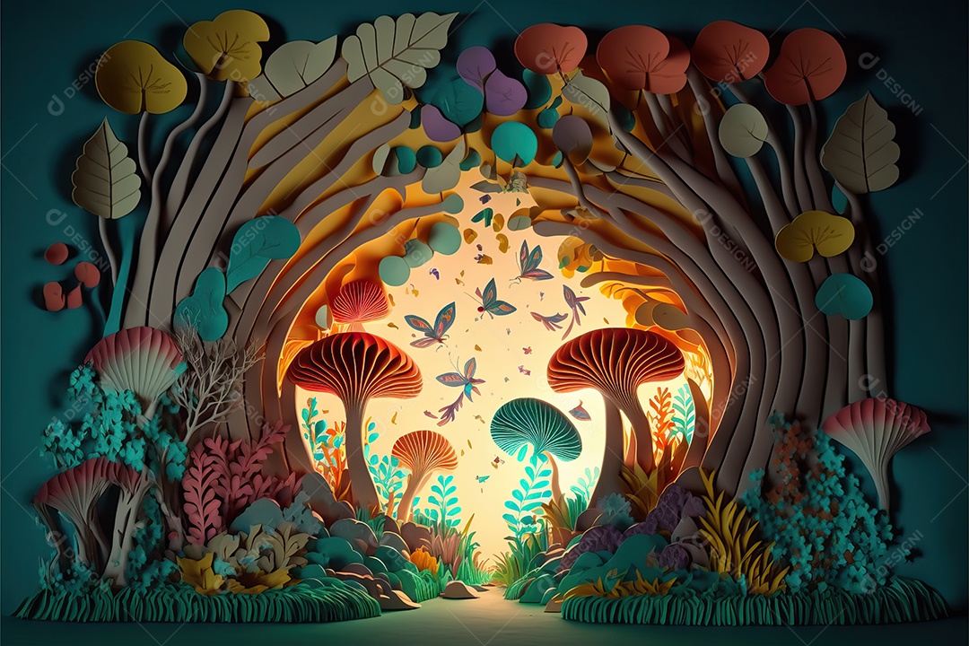 Fundo com paisagem de um lindo conto de fadas tropical