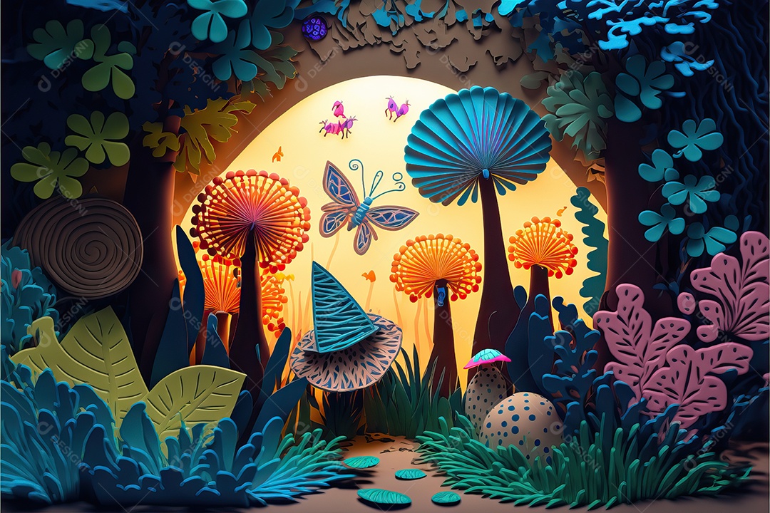 Fundo com paisagem de um lindo conto de fadas tropical