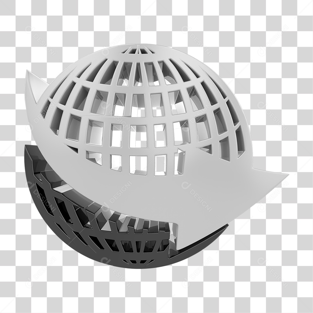 Elemento 3D Globo com Seta Giratória PNG Transparente