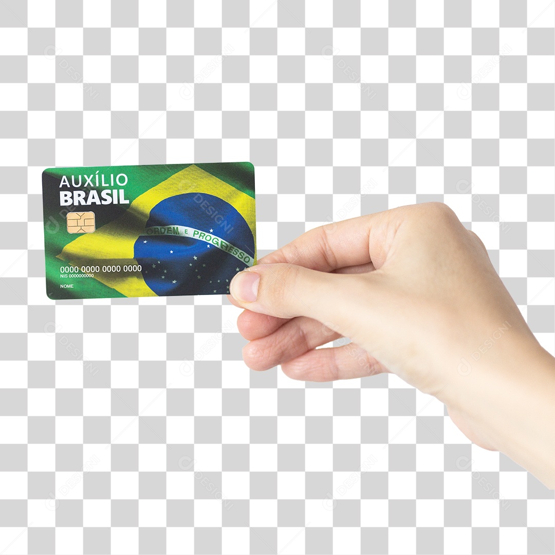 Mão Segurando Cartão Auxílio Brasil PNG Transparente