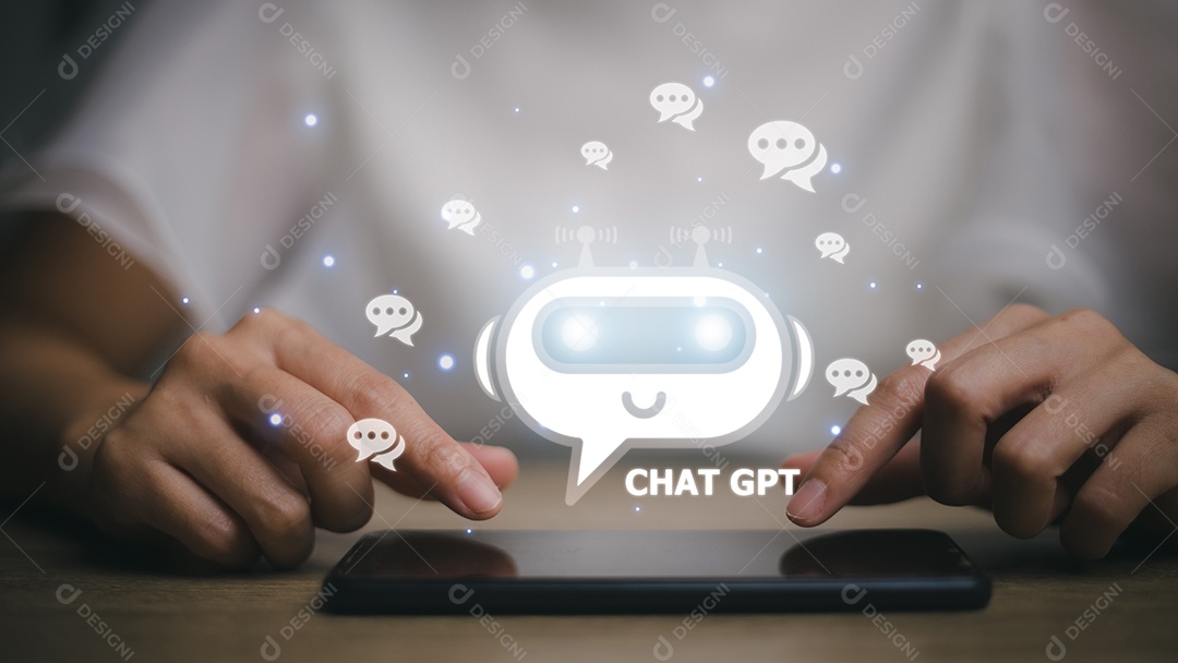 Bate-papo ChatGPT com AI ou Inteligência Artificial. mulher conversando