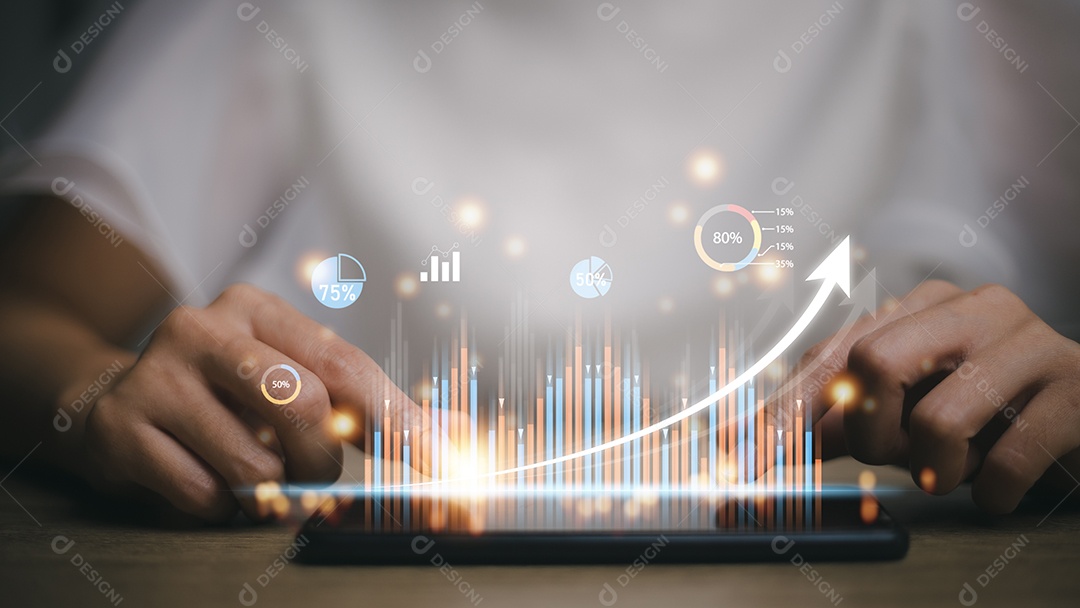 Gráfico de negócios aparecendo em uma tela virtual Novas ideias de inicialização