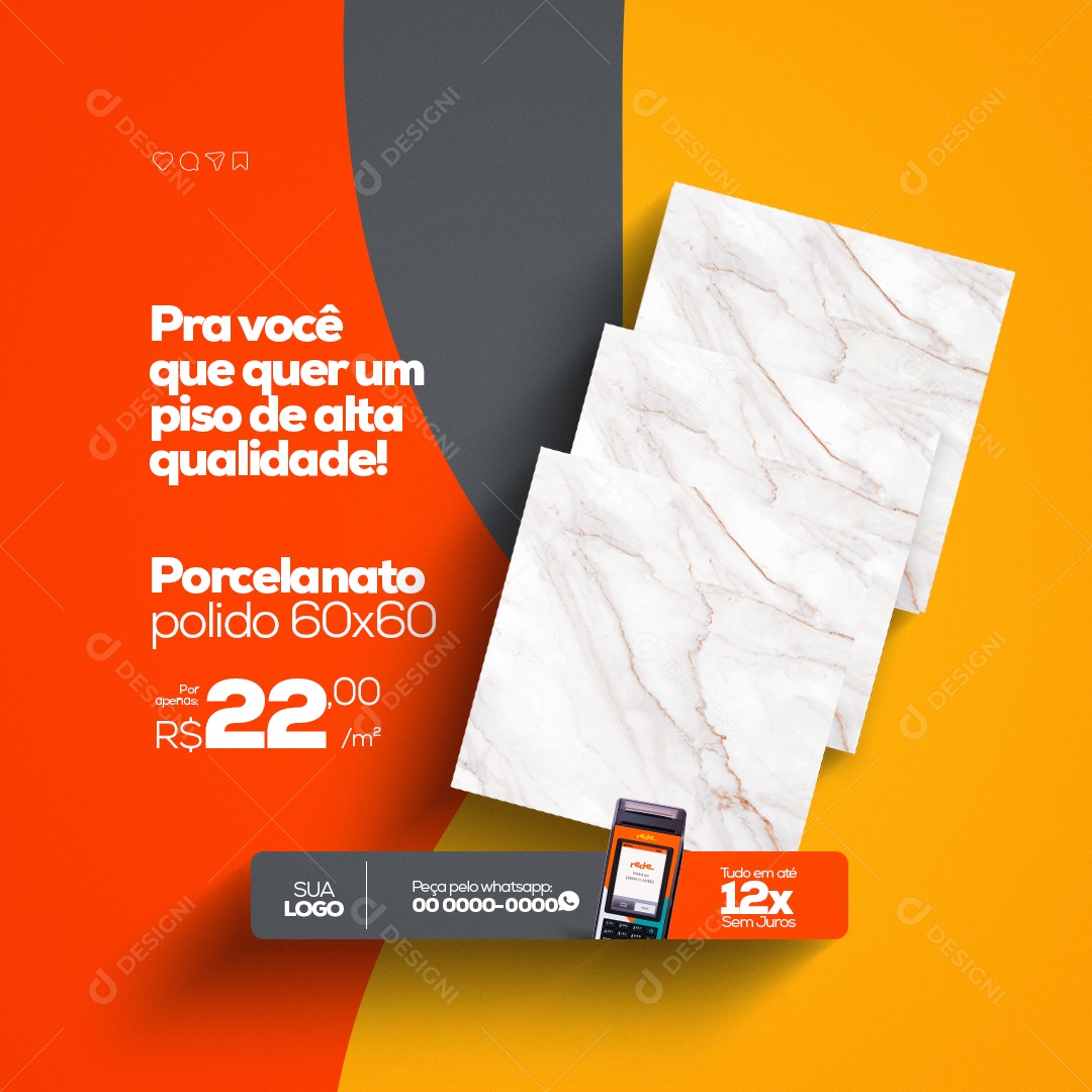 Porcelanato Polido 60x60 Loja de Materiais de Construção Social Media PSD Editável