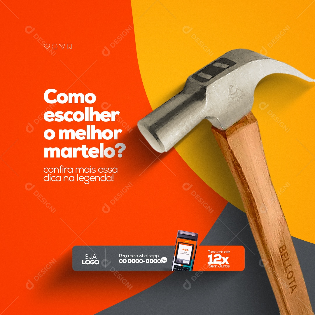Como Escolher o Melhor Martelo? Materiais de Construção Social Media PSD Editável