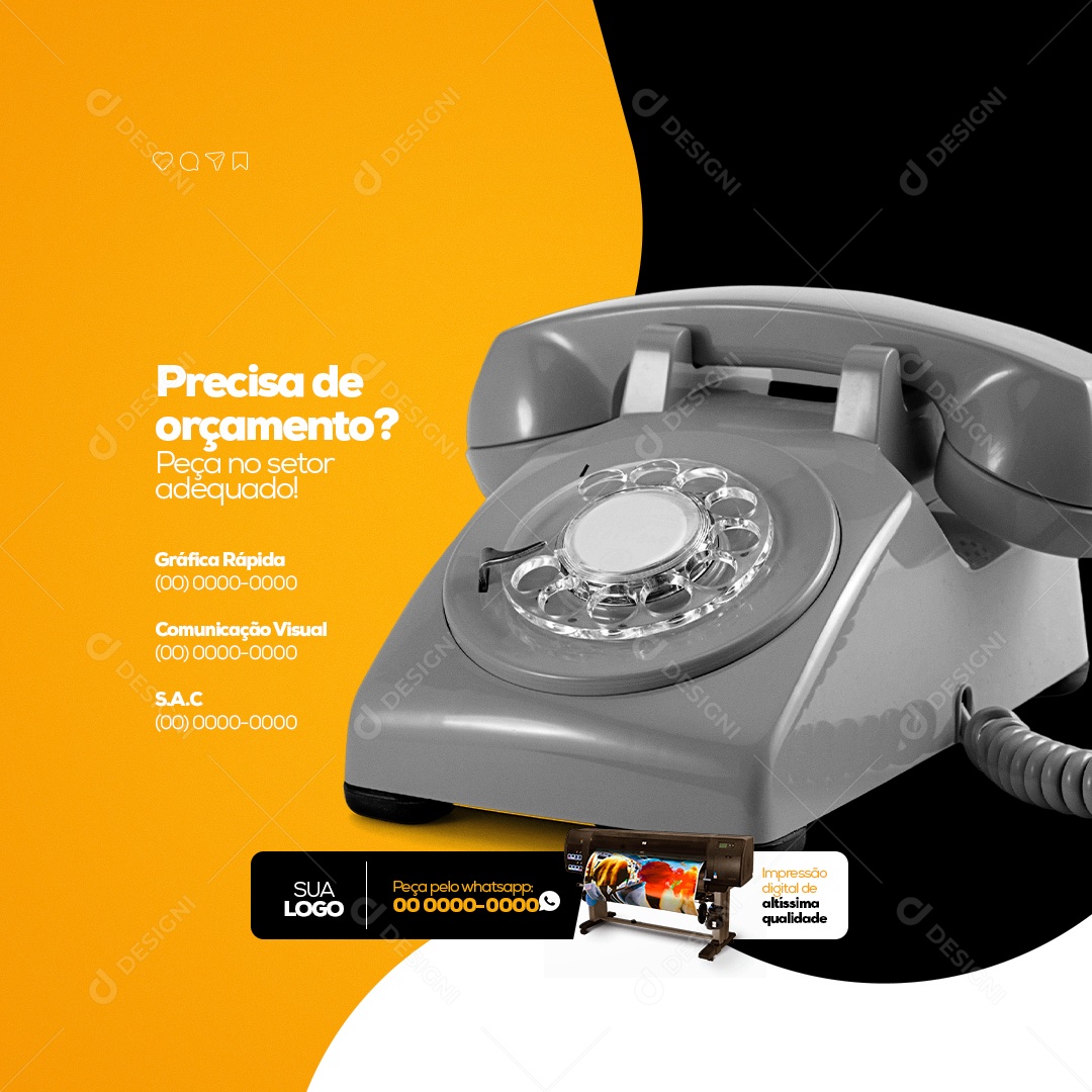 Precisa de Orçamento? Comunicação Visual e Gráfica Rápida Social Media PSD Editável