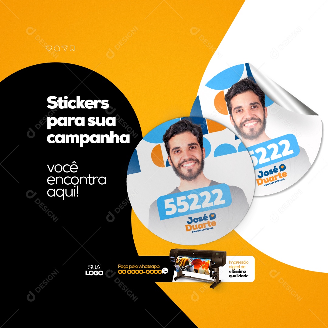 Estickers Para Sua Campanha Comunicação Visual e Gráfica Rápida Social Media PSD Editável