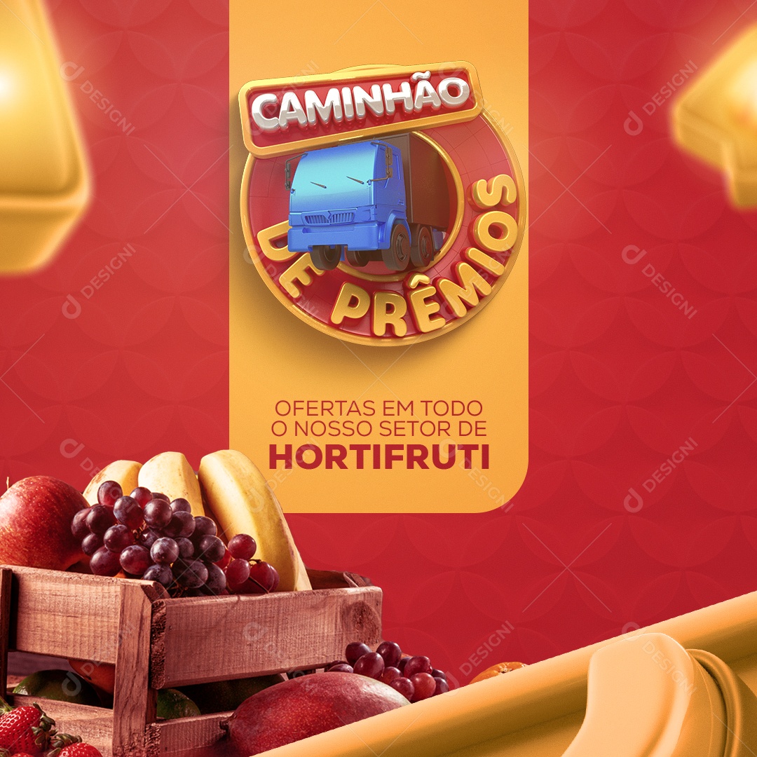Ofertas em Todo Nosso Setor de HotiFruti Supermercado Social Media PSD Editável