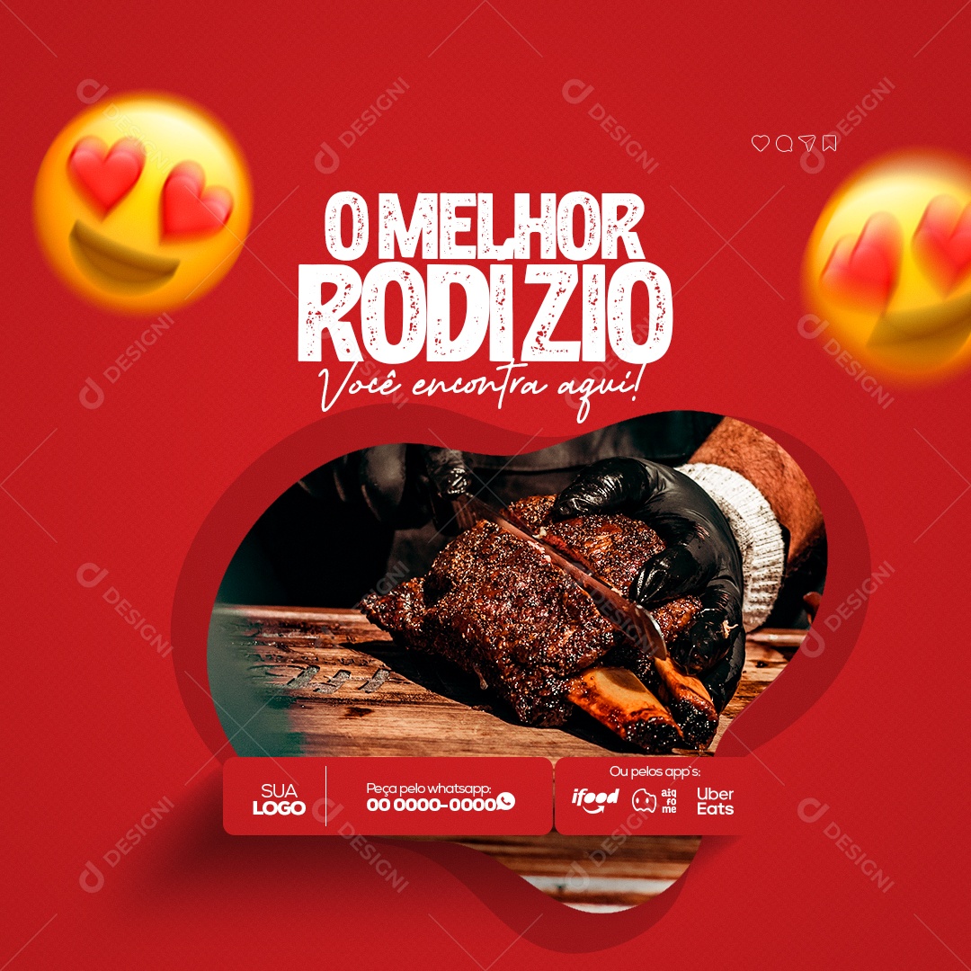 O Melhor Rodízio Você Encontra Aqui! Churrascaria e Petiscaria Social Media PSD Editável