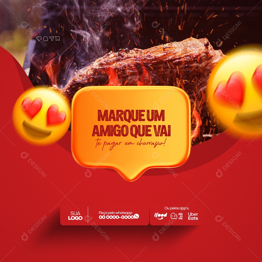 Marque um Amigo! Churrascaria e Petiscaria Social Media PSD Editável