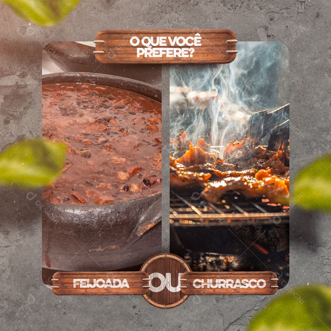 O Que Você Prefere? Feijoada ou Churrasco Social Media PSD Editável
