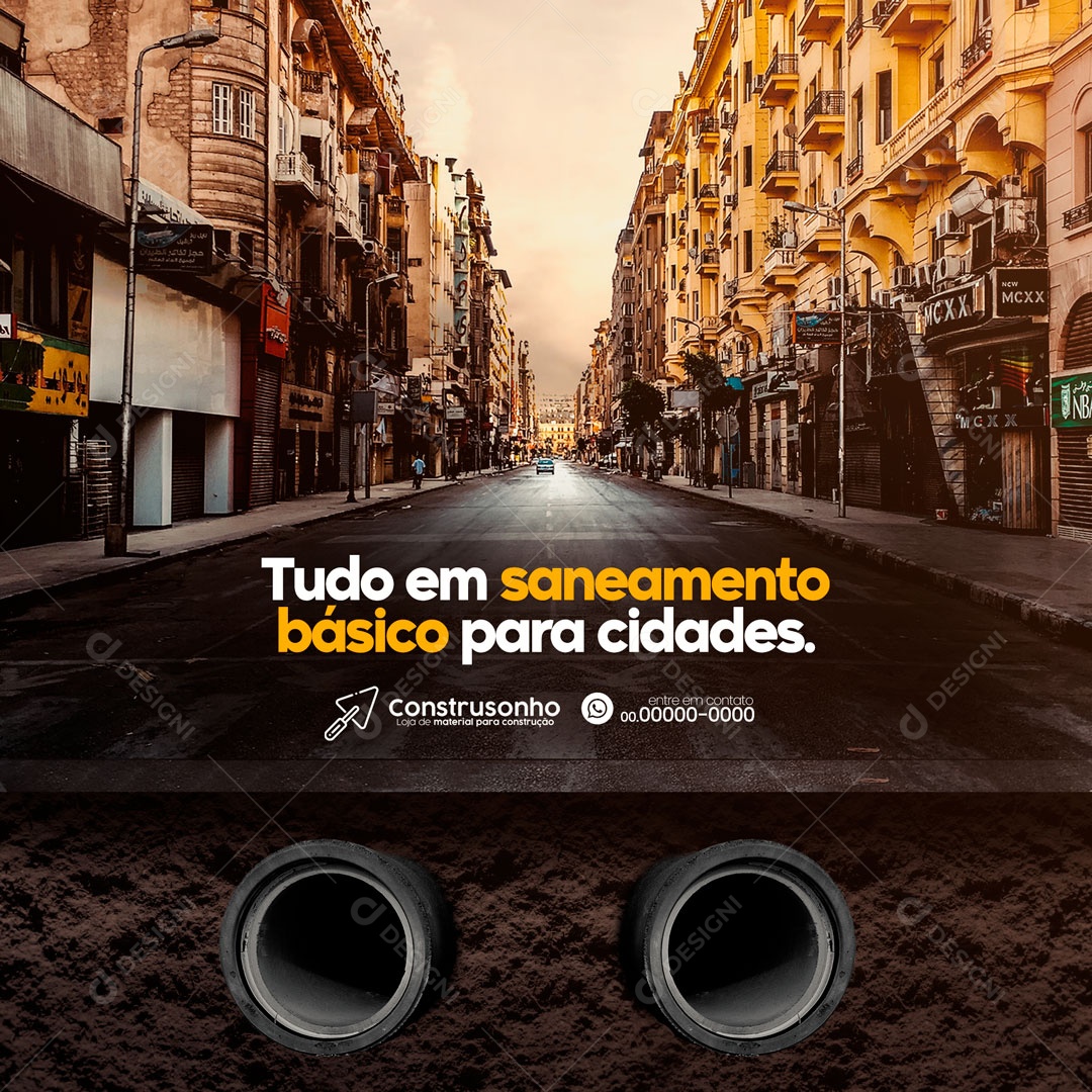 Tudo em Saneamento Básico Para Cidades. Construtora Social Media PSD Editável